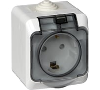 Розетка Systeme Electric 1-м ОП Этюд 16А с защитной крышкой, защитные шторки, с заземлением, IP44, белая PA16-044B