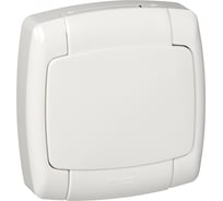 Розетка Schneider Electric 1-м СП Рондо с защитной крышкой, защитные шторки, с заземлением, IP44, белая RS16-126B-BI