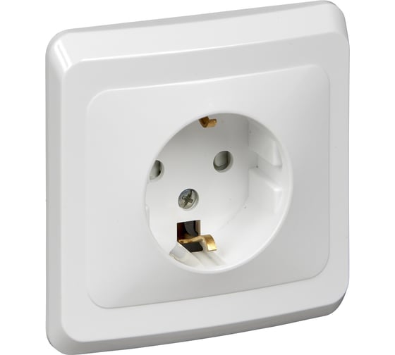 Розетка Systeme Electric 1-м СП Этюд 16А защитные шторки, с заземлением, белая PC16-004B