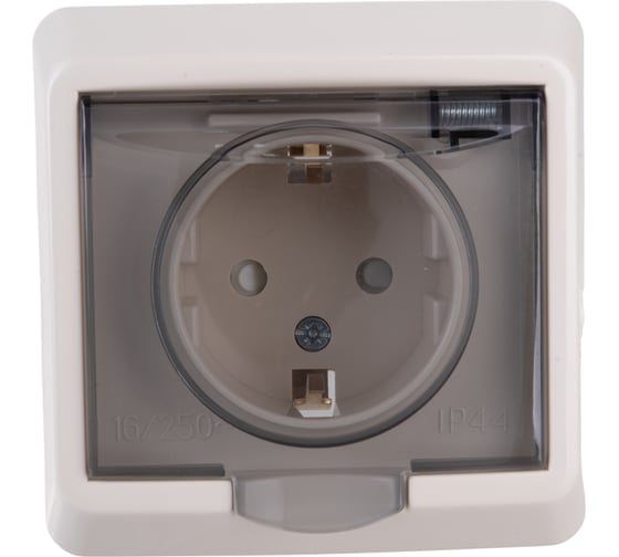Розетка Systeme Electric 1-м СП Этюд защитные шторки, с заземлением, IP44, кремовая PC16-044K