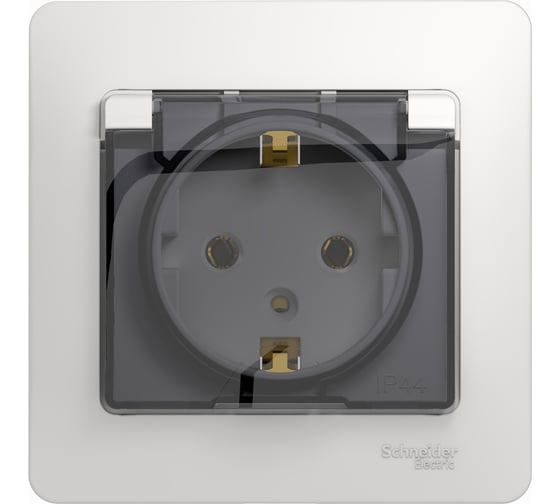 Одноместная розетка Systeme Electric СП Glossa 16А с защитной крыш., защ. шторки, с заземлением IP20 белая GSL000146