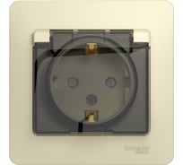 Одноместная розетка Systeme Electric СП Glossa 16А с защ. крышкой, защ. шторки с заземлением IP44 бежевая GSL000248