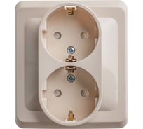 Двухместная розетка Systeme Electric СП Этюд 16А защ. шторки, с заземлением, кремовая PC16-008K