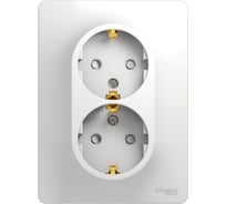 Двухместная розетка Systeme Electric СП Glossa защ. шторки, с заземлением, в сборе белая GSL000126