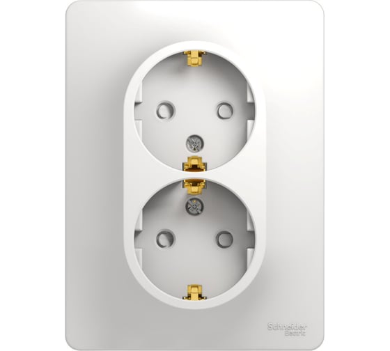 Двухместная розетка Systeme Electric СП Glossa защ. шторки, с заземлением, в сборе белая GSL000126