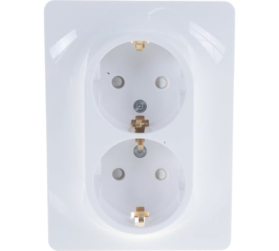 Двухместная розетка Systeme Electric СП Glossa защ. шторки, с заземлением, в сборе белая GSL000126