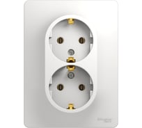 Двухместная розетка Systeme Electric СП Glossa с заземлением, в сборе белая GSL000124