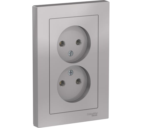 Двухместная розетка Systeme Electric ATLAS DESIGN без заземления 16А в сборе алюминий ATN000320