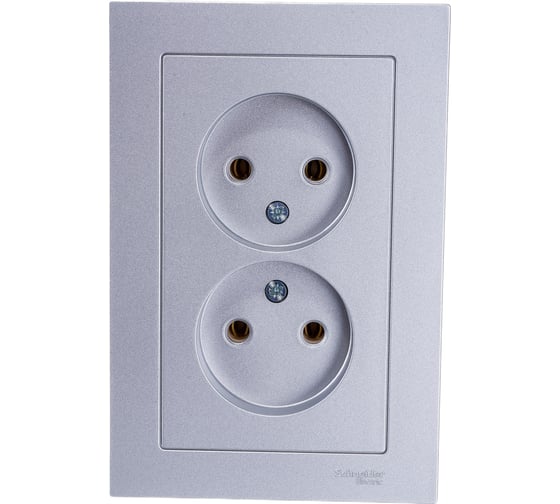 Двухместная розетка Systeme Electric ATLAS DESIGN без заземления 16А в сборе алюминий ATN000320