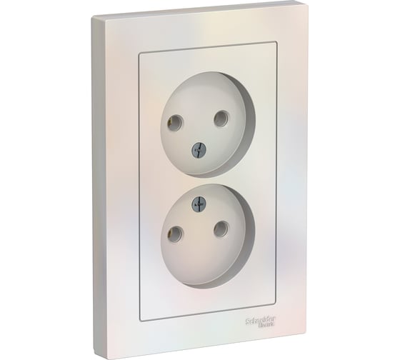 Двухместная розетка Systeme Electric ATLAS DESIGN без заземления 16А в сборе жемчуг ATN000420 1
