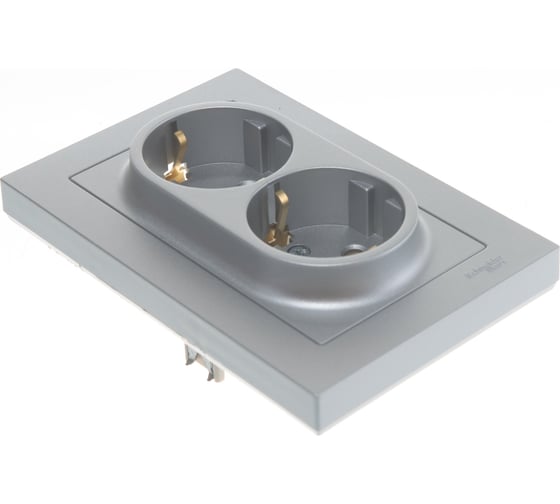 Двухместная розетка Systeme Electric ATLAS DESIGN с заземлением 16А в сборе алюминий ATN000324