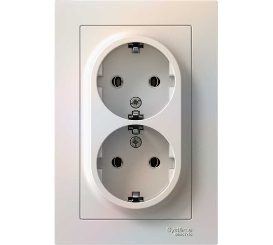 Двухместная розетка Systeme Electric ATLAS DESIGN с заземлением 16А в сборе жемчуг ATN000424