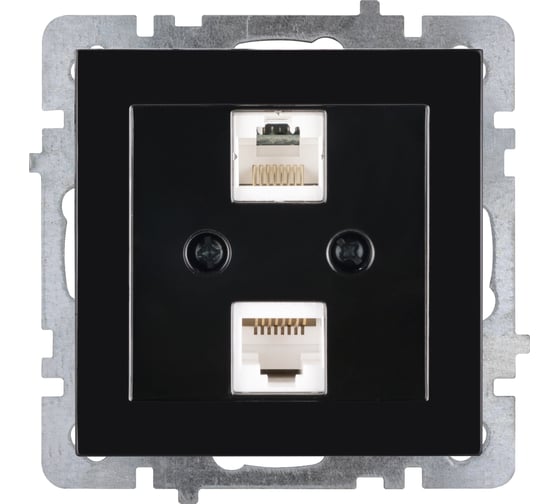 Механизм 2-местной компьютерной розетки Nilson СУ, RJ45 САТ6, TOURAN-ALEGRA-THOR, metallic, черный глянец 24220447