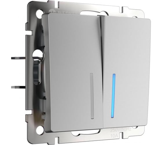 Двухклавишный выключатель Werkel WL06-SW-2G-LED с подсветкой серебро a029826 1