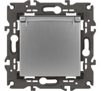 Розетка со штор. с крышкой ЭРА Elegance 2P+E Schuko, 16A-250В, IP20, алюминий 14-2103-03 Б0034280