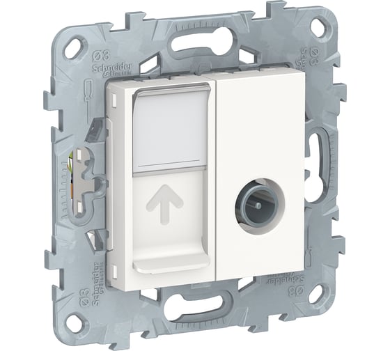 Механизм розетки TV одиночная + компьютерная RJ45 Systeme Electric UNICA категории 6, UTP, белая NU547018 1