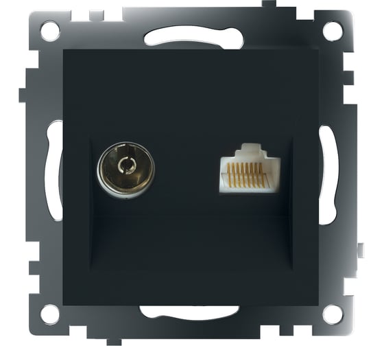 Механизм TV + компьютерной RJ-45 розетки STEKKER GLS00-7106-05 серия Катрин, черный 49182