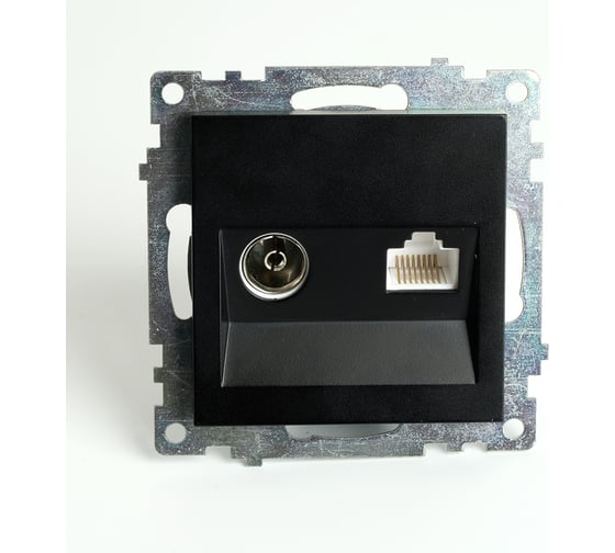 Механизм TV + компьютерной RJ-45 розетки STEKKER GLS00-7106-05 серия Катрин, черный 49182