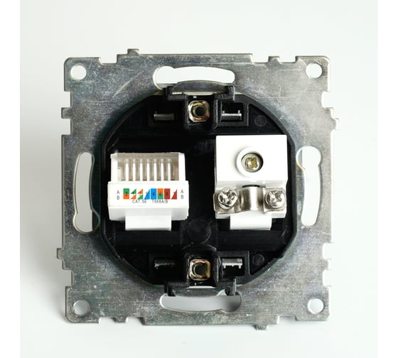 Механизм TV + компьютерной RJ-45 розетки STEKKER GLS00-7106-05 серия Катрин, черный 49182