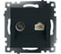 Механизм TV + компьютерной RJ-45 розетки STEKKER GLS00-7106-05 серия Катрин, черный 49182 1