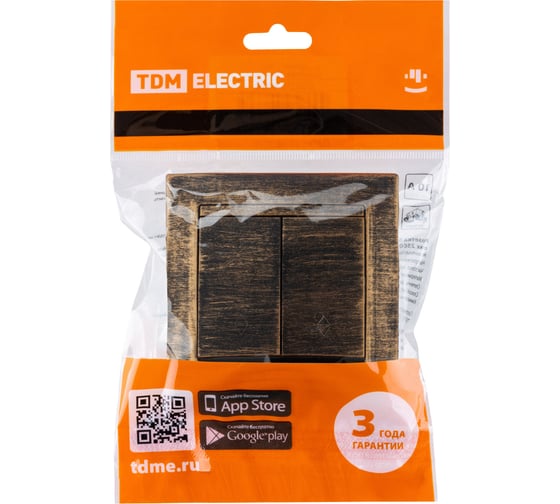2 клавишный выключатель TDM ELECTRIC на 2 направления 10А старинная бронза Лама SQ1815-0749