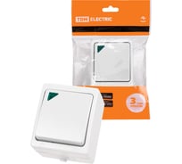 Выключатель белый 1-клавишный с подсветкой открытой установки TDM ELECTRIC IP54 10А, серия "Вуокса" SQ1803-1004