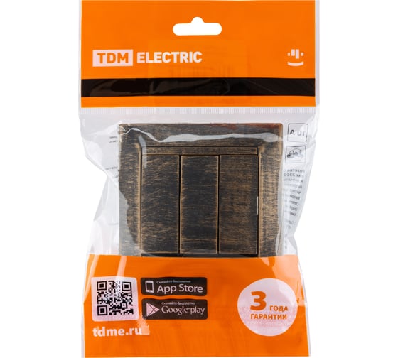 3 клавишный выключатель TDM ELECTRIC 10А старинная бронза Лама SQ1815-0745