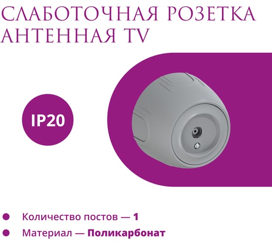 Накладная розетка OneKeyElectro (наружная) антенная TV Rotondo, цвет серый 7700884