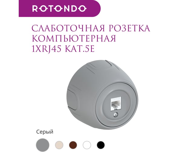 Накладная розетка OneKeyElectro (наружная) компьютерная RJ45 кат.5e Rotondo, цвет серый 7700889