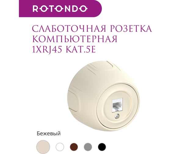 Накладная розетка OneKeyElectro (наружная) компьютерная RJ45 кат.5e Rotondo, цвет бежевый 7700887