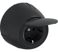 Накладная розетка OneKeyElectro с крышкой (наружная), с заземлением Rotondo , винтовые контакты, цвет черный. 7700950