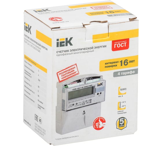 1-фазный счетчик электрической энергии IEK многотарифный STAR 104/1 R5-5 60 Э 4ШО CCE-1R5-1-01-1
