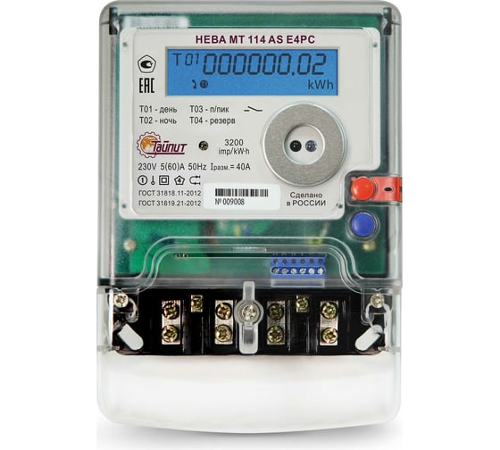 Счетчик электроэнергии ТАЙПИТ НЕВА МТ 114 E4PC 5(60) 6082705 1