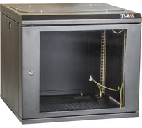 Настенный шкаф TLK 19, 9U, стеклянная дверь, черный TWC-095350-G-W-BK