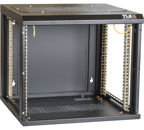 Настенный шкаф TLK 19, 9U, стеклянная дверь, черный TWC-095350-G-W-BK