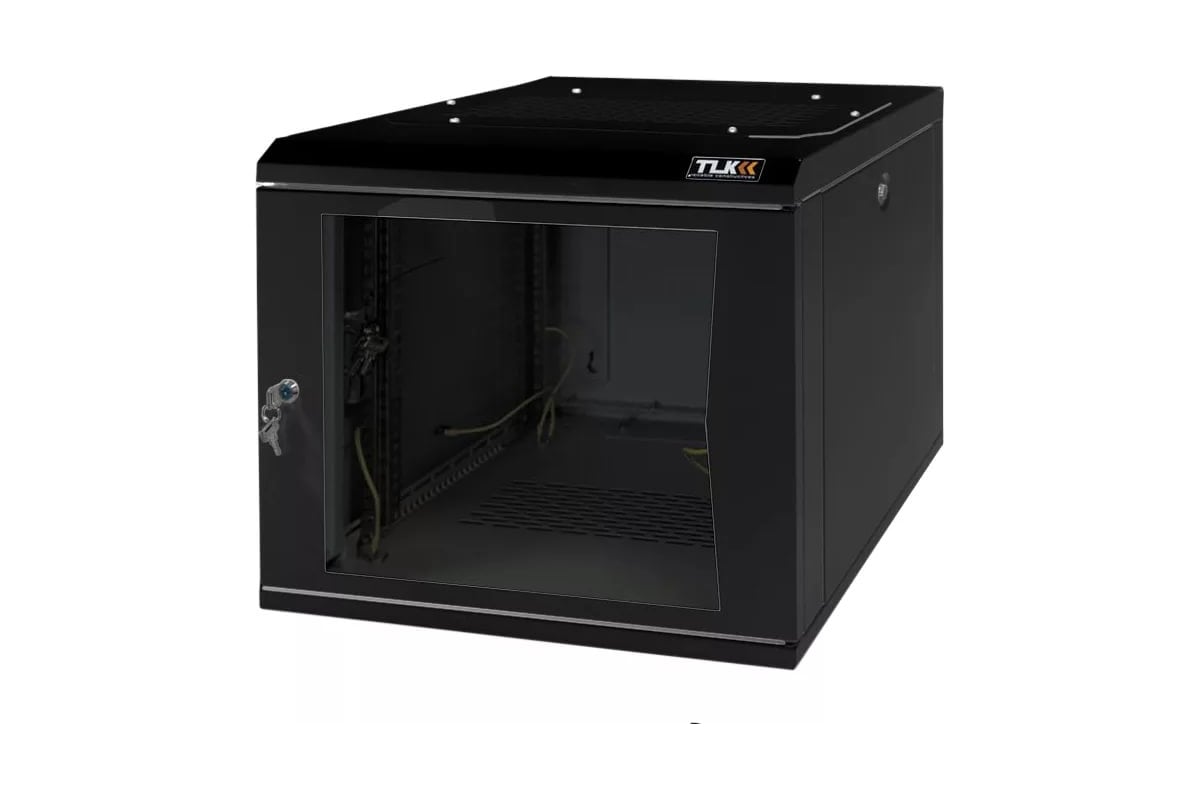 Настенный разборный шкаф TLK 19, 9U, стеклянная дверь, черный TWI ...