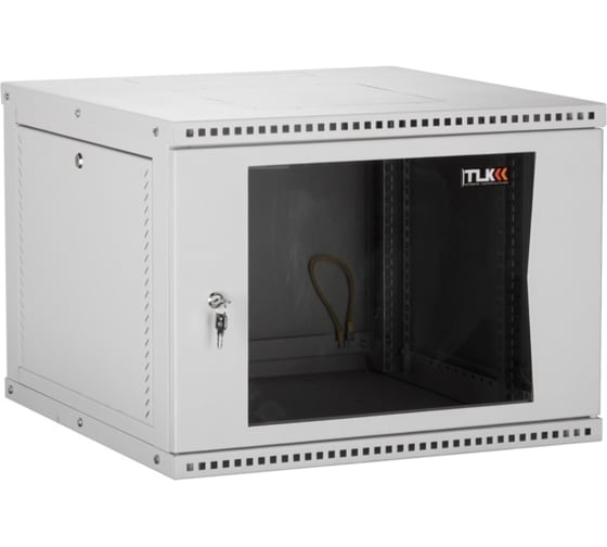Настенный разборный шкаф TLK 19, 15U, стеклянная дверь, серый TWI-156045-R-G-GY