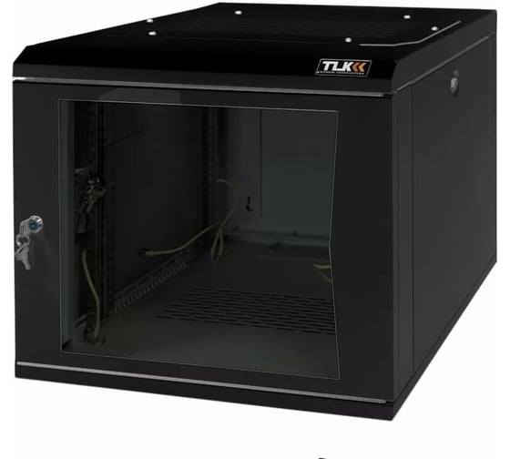Настенный разборный шкаф TLK 19, 12U, стеклянная дверь, черный TWI-126060-R-G-BK 1
