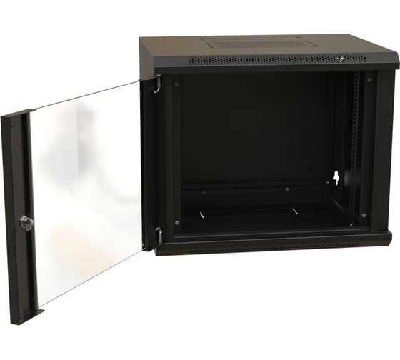 Настенный 19-дюймовый разобранный шкаф WRline WR-TW-1545-GP-RAL9004 (19"), 15U, 775x600x450мм, стеклянная дверь, цвет черный (RAL 9004) 520249