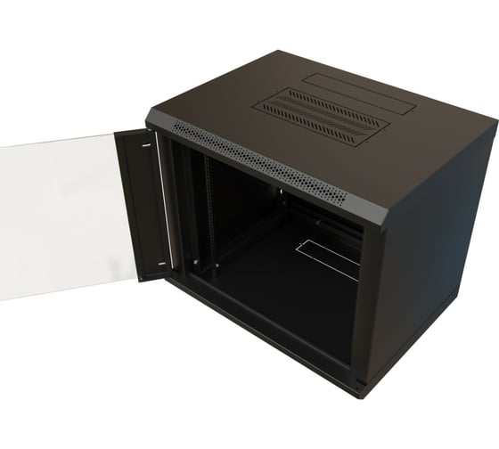 Настенный 19-дюймовый разобранный шкаф WRline WR-TW-1545-GP-RAL9004 (19"), 15U, 775x600x450мм, стеклянная дверь, цвет черный (RAL 9004) 520249