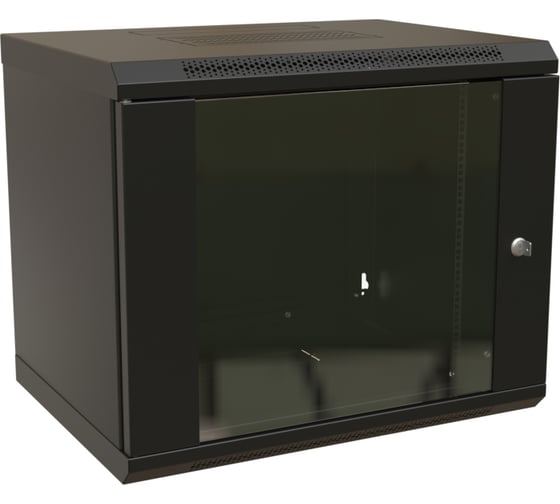 Настенный 19-дюймовый разобранный шкаф WRline WR-TW-1545-GP-RAL9004 (19"), 15U, 775x600x450мм, стеклянная дверь, цвет черный (RAL 9004) 520249