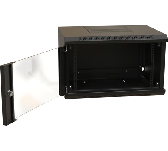 Настенный 19-дюймовый разобранный шкаф WRline WR-TW-0645-GP-RAL9004 (19"), 6U, 367x600x450мм, стеклянная дверь, цвет черный (RAL 9004) 520237