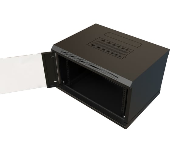 Настенный 19-дюймовый разобранный шкаф WRline WR-TW-0645-GP-RAL9004 (19"), 6U, 367x600x450мм, стеклянная дверь, цвет черный (RAL 9004) 520237