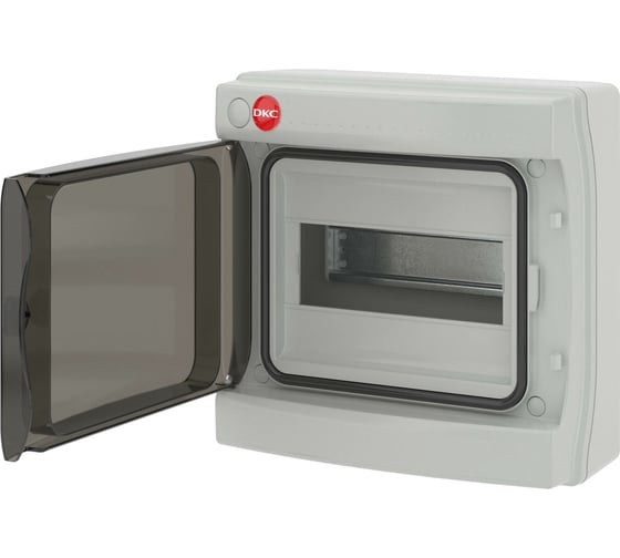 Настенный щиток DKC ЩРн-П-8 прозрачная дверь IP65 серый, с клеммным блоком 85908
