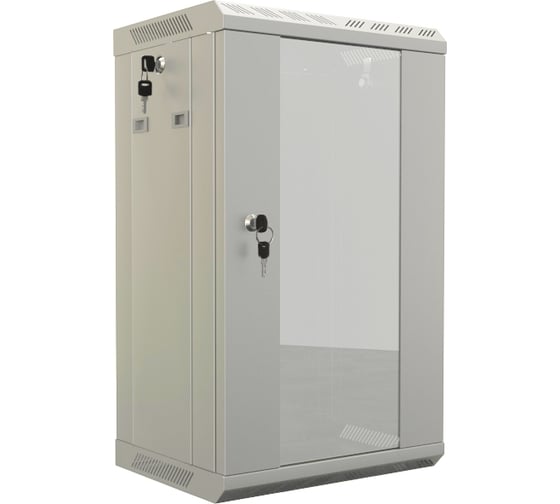 Настенный шкаф Hyperline TDB-15U-GP-RAL7035 10'', 15U, 774,5x390x300, уст. размер 254 , со стеклянной дверью, открывающиеся стенки, возможность установки вентилятора, Цвет серый (RAL 7035) (собранный) 451875 1