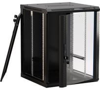 Настенный шкаф Hyperline TWB-0445-GP-RAL9004 19-дюймовый (19"), 4U, 278x600x450, стеклянная дверь с перфорацией по бокам, ручка с замком, Цвет черный (RAL 9004) (разобранный) 395298