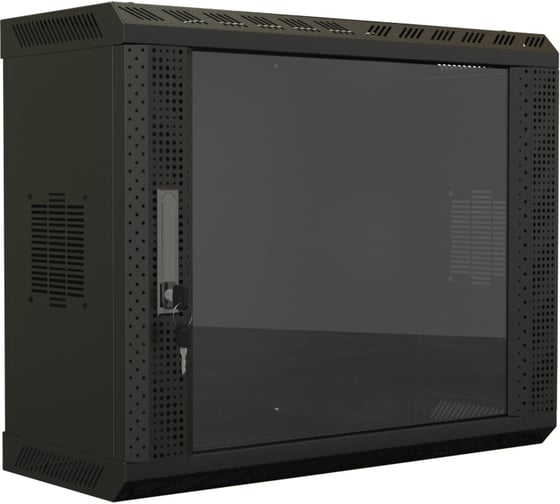 Настенный шкаф Hyperline TWS-1225-GP-RAL9004 19-дюймовый (19"), 12U, 650x600x250, со стеклянной дверью, несъемные боковые панели, Цвет черный (RAL 9004) (собранный) 447459 1