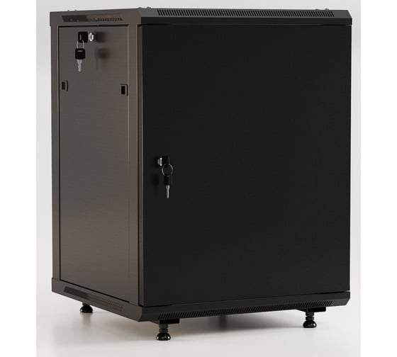 Настенный шкаф Hyperline TWB-FC-1845-SR-RAL9004 19-дюймовый (19"), 18U, 908x600x450, металлическая передняя дверь с замком, две боковые панели, с возможностью установки на ножки (в комплекте), Цвет черный (RAL 9004) (разобранный) 395559 1