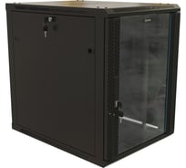 Настенный шкаф Hyperline TWB-1868-GP-RAL9004 19-дюймовый (19"), 18U, 908x600x800, стеклянная дверь с перфорацией по бокам, ручка с замком, Цвет черный (RAL 9004) (разобранный) 480828