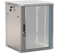 Настенный шкаф Hyperline TWB-1866-GP-RAL7035 19-дюймовый (19"), 18U, 908x600x600, стеклянная дверь с перфорацией по бокам, ручка с замком, Цвет серый (RAL 7035) (разобранный) 452004